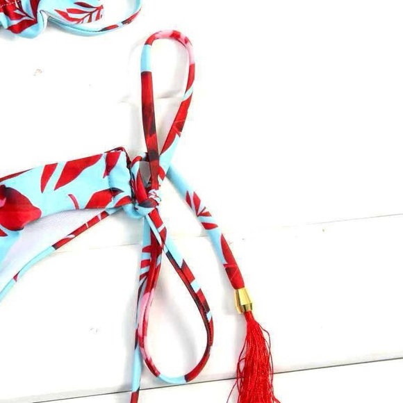 Floral bikini with tassels and Brazilian bottom - Picture 6 of 7